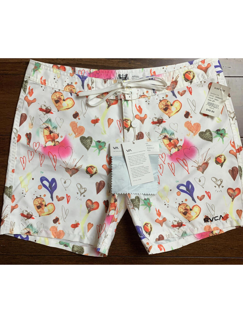 RVCA XYZ Women's Size 27 Board Short By PM Tenore White w/ Hearts NWT